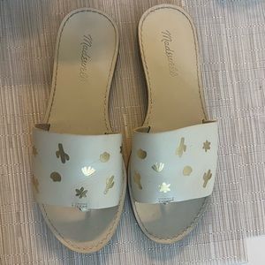 Madewell Ivory and Gold Leather Slide Sandals